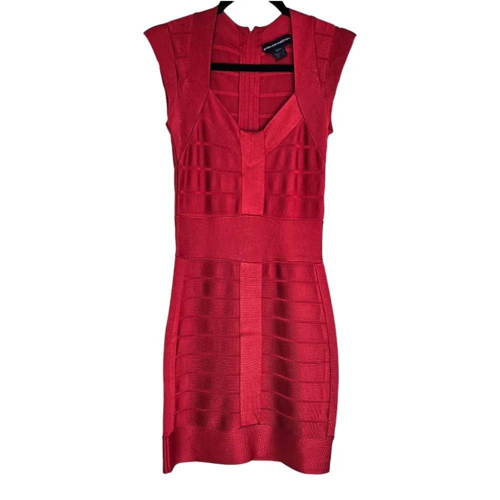 NWOT French Connection Bandage Red Mini Dress - size 2 - Picture 3 of 12